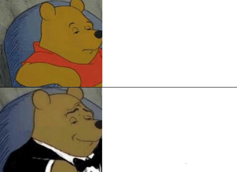 Tuxedo Winnie The Pooh meme about Verb Products