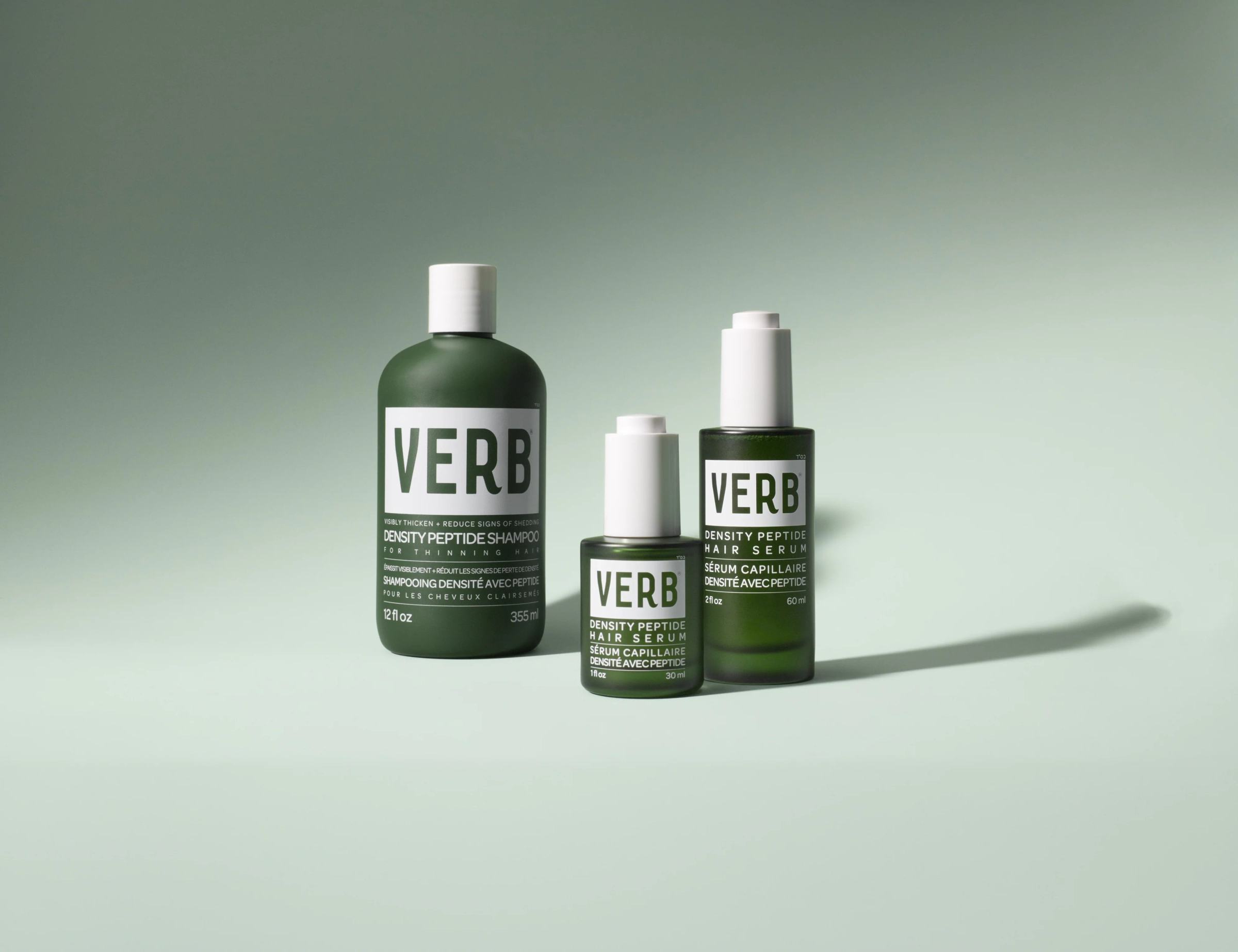 Density products in dark green bottles